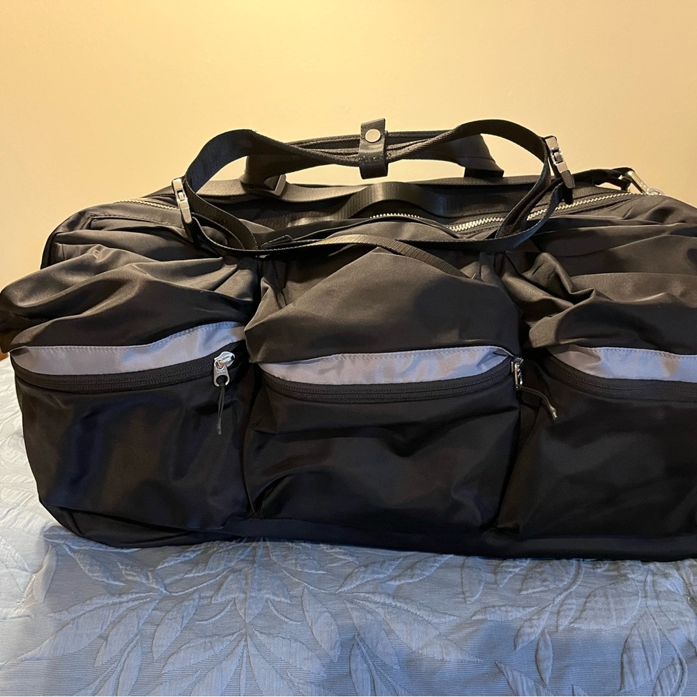 Lululemon Athletica Black Duffel Bag with Reflective Accents